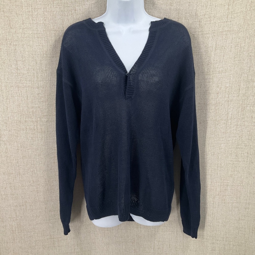 J.Crew Sweater Womens S Navy Blue 100%‎ Linen Knit Crewneck Classic Coastal